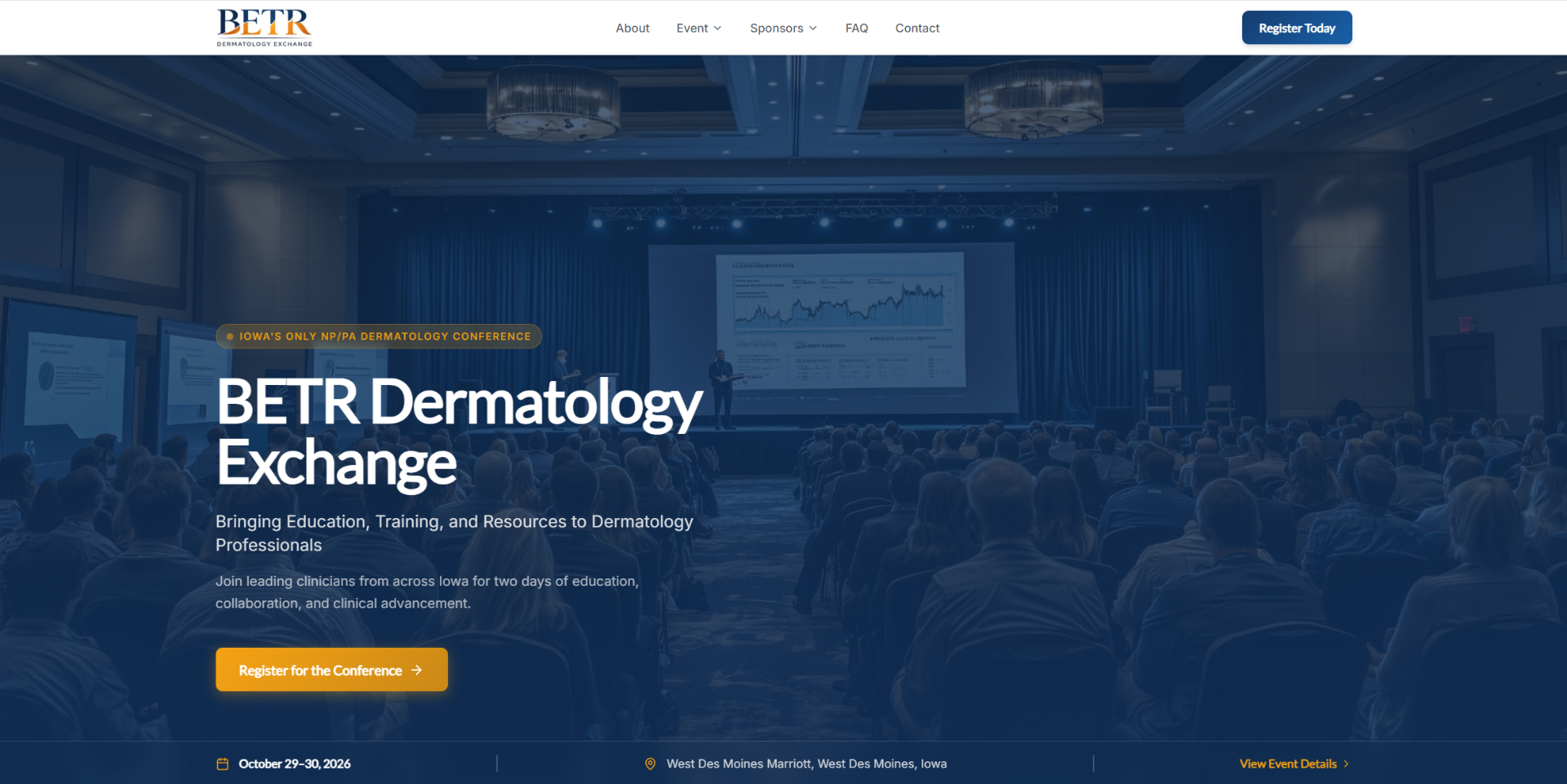 BETR Dermatology Exchange conference registration and sponsorship website built by Fisher Built Websites