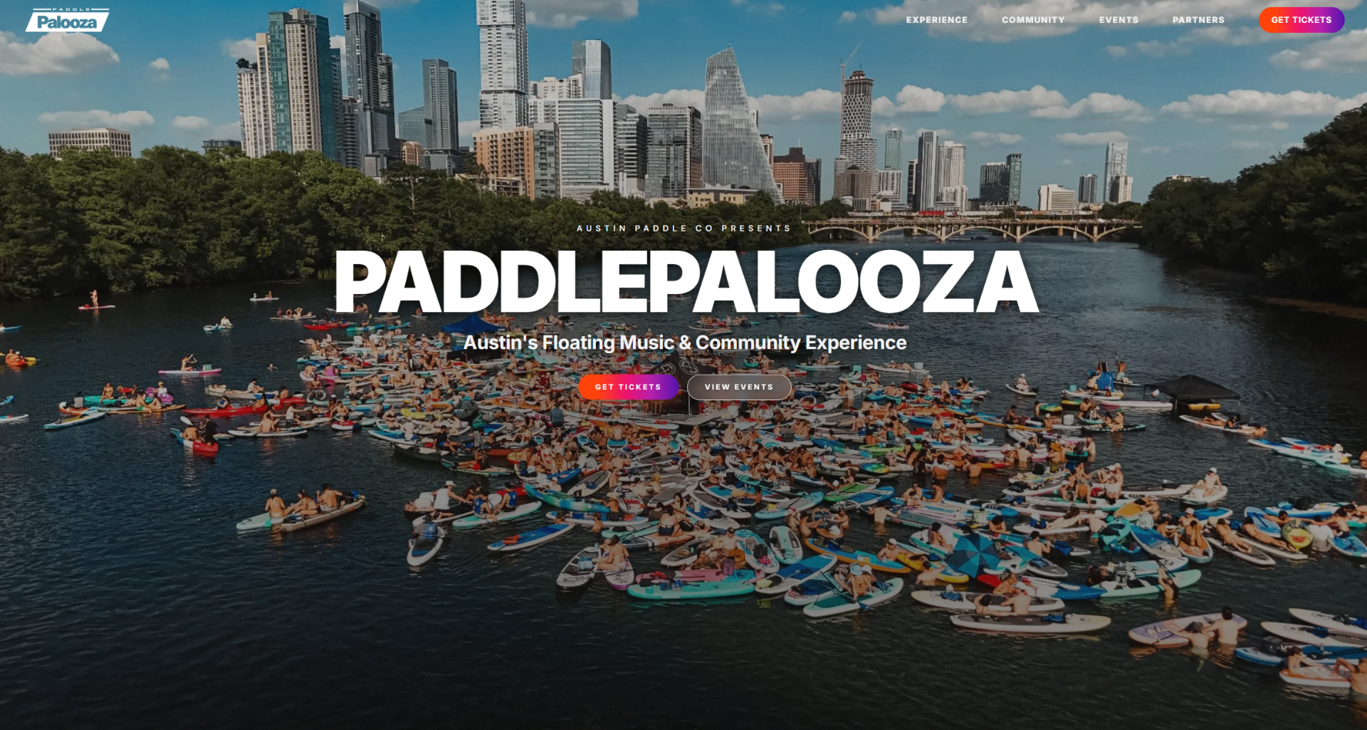 Paddlepalooza Austin floating music event website with sponsor showcase built by Fisher Built Websites