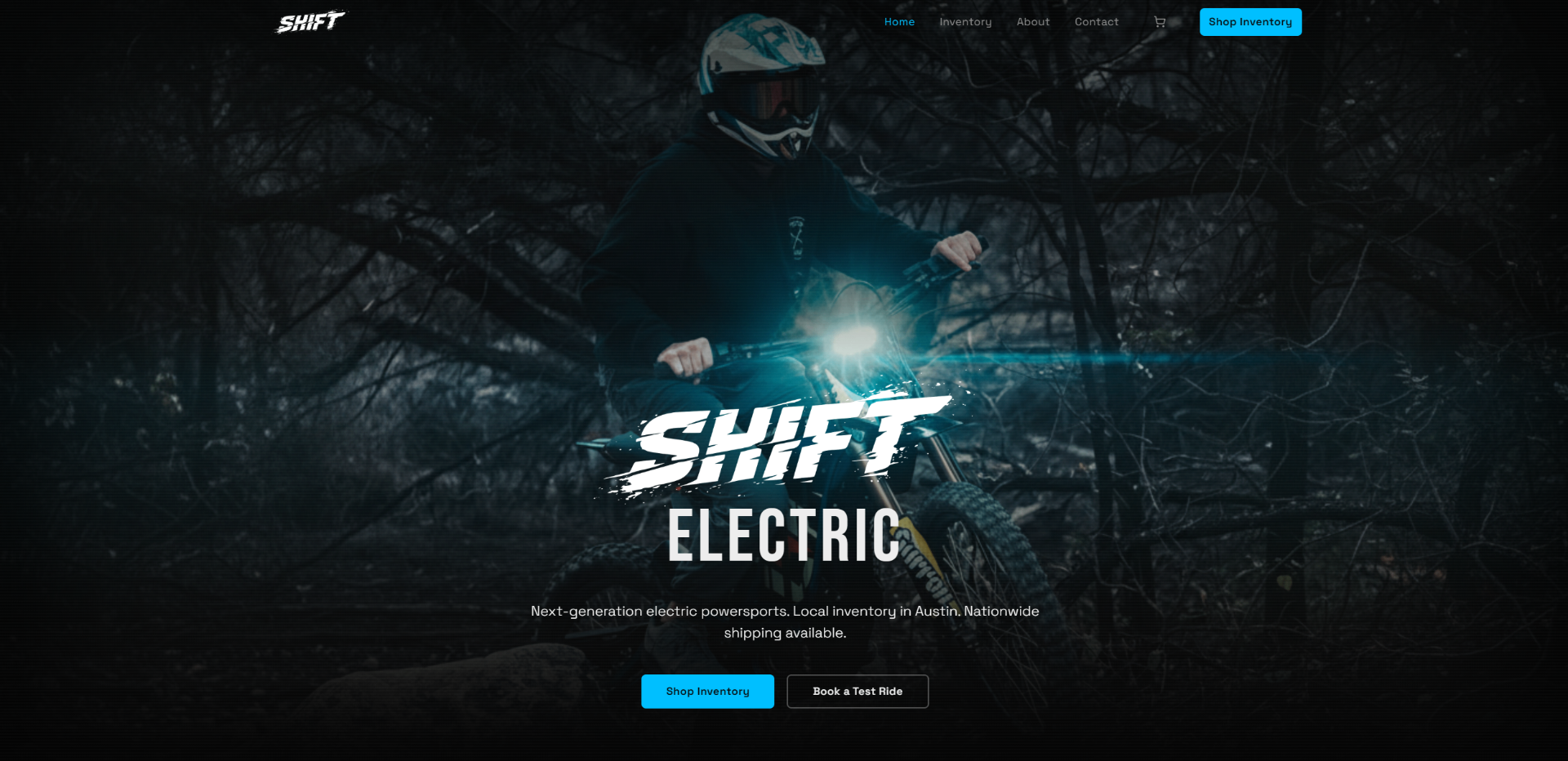 Shift Electric powersports e-commerce website with Shopify integration built by Fisher Built Websites